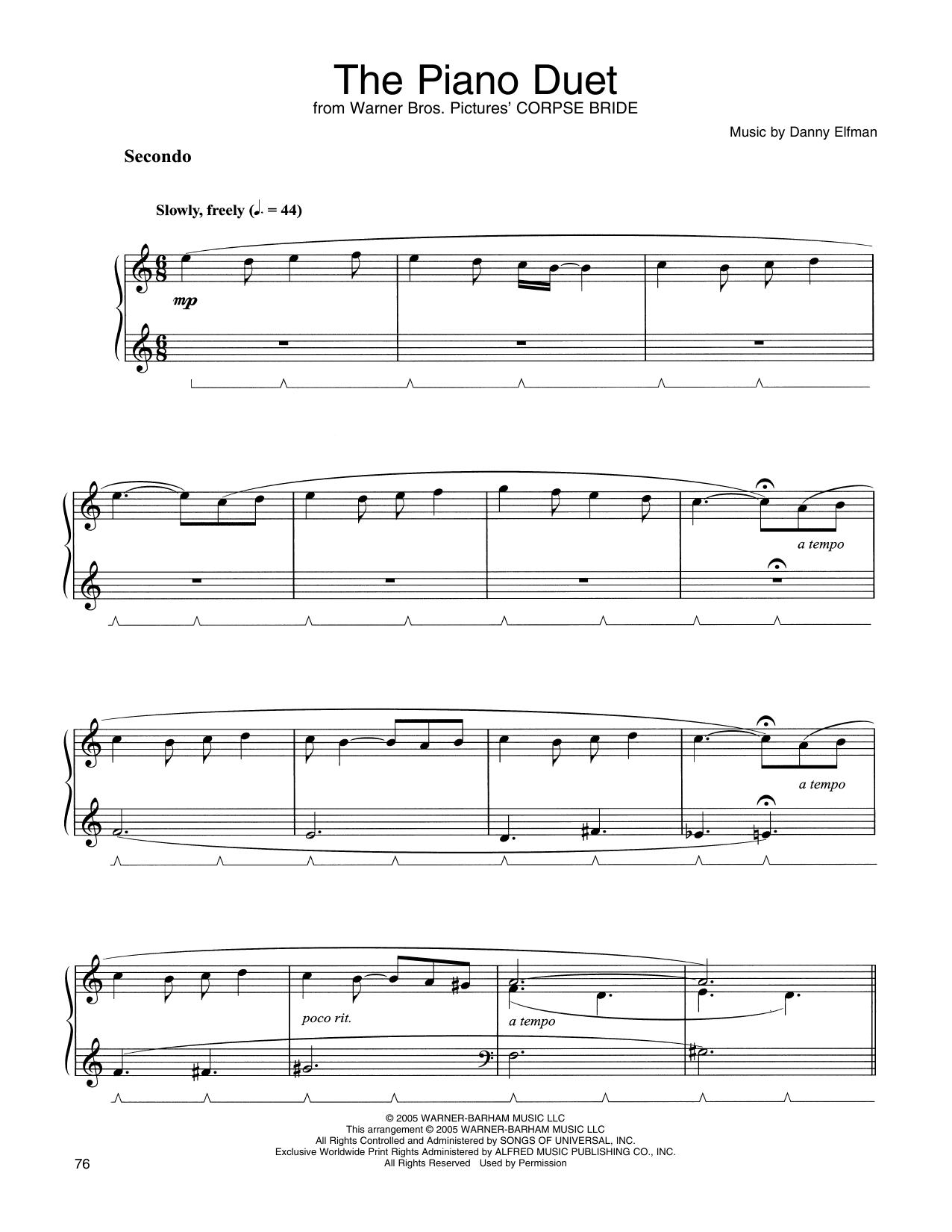 Danny Elfman The Piano Duet (from Corpse Bride) sheet music notes and chords. Download Printable PDF.