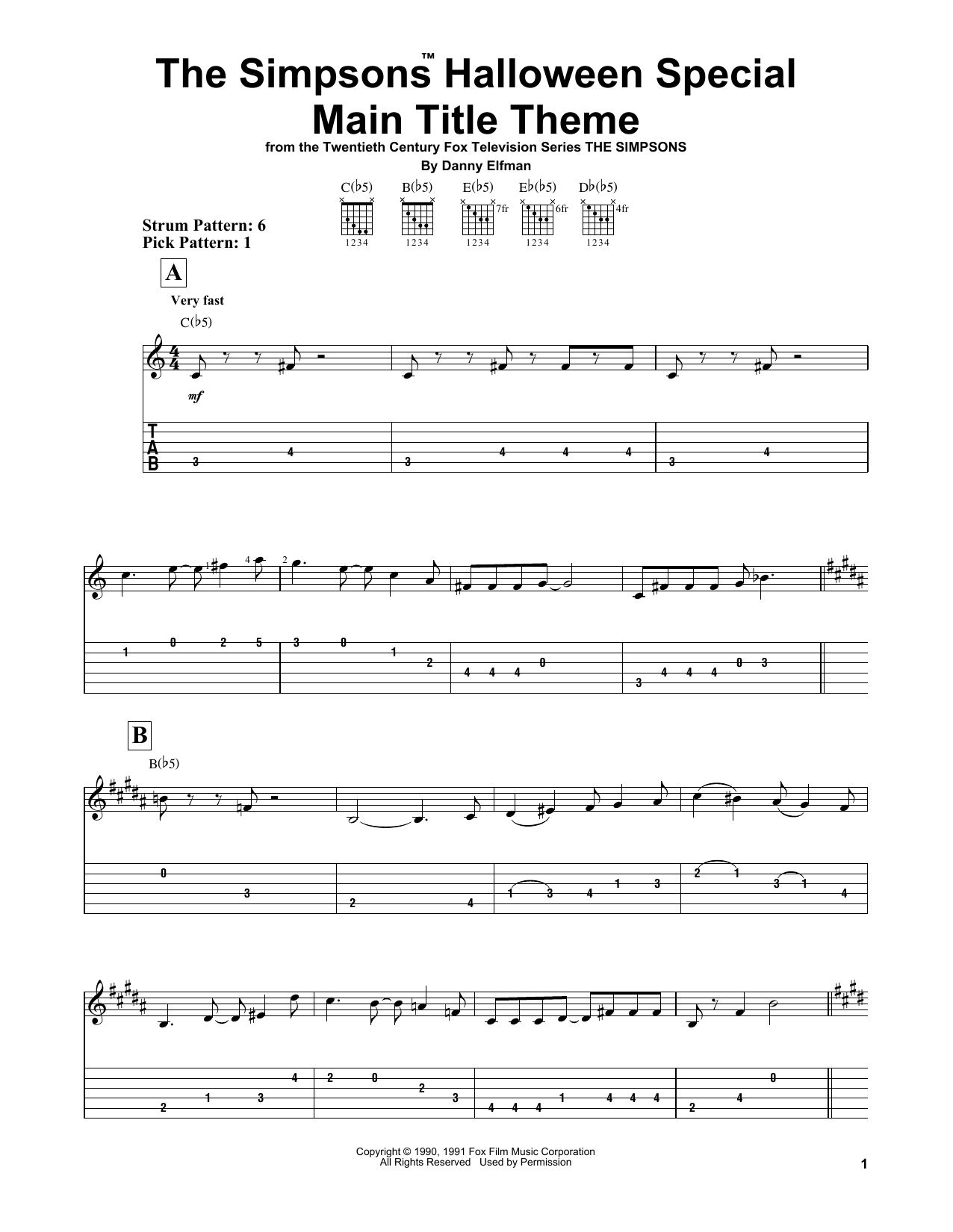 Danny Elfman The Simpsons Halloween Special Main Title Theme sheet music notes and chords. Download Printable PDF.