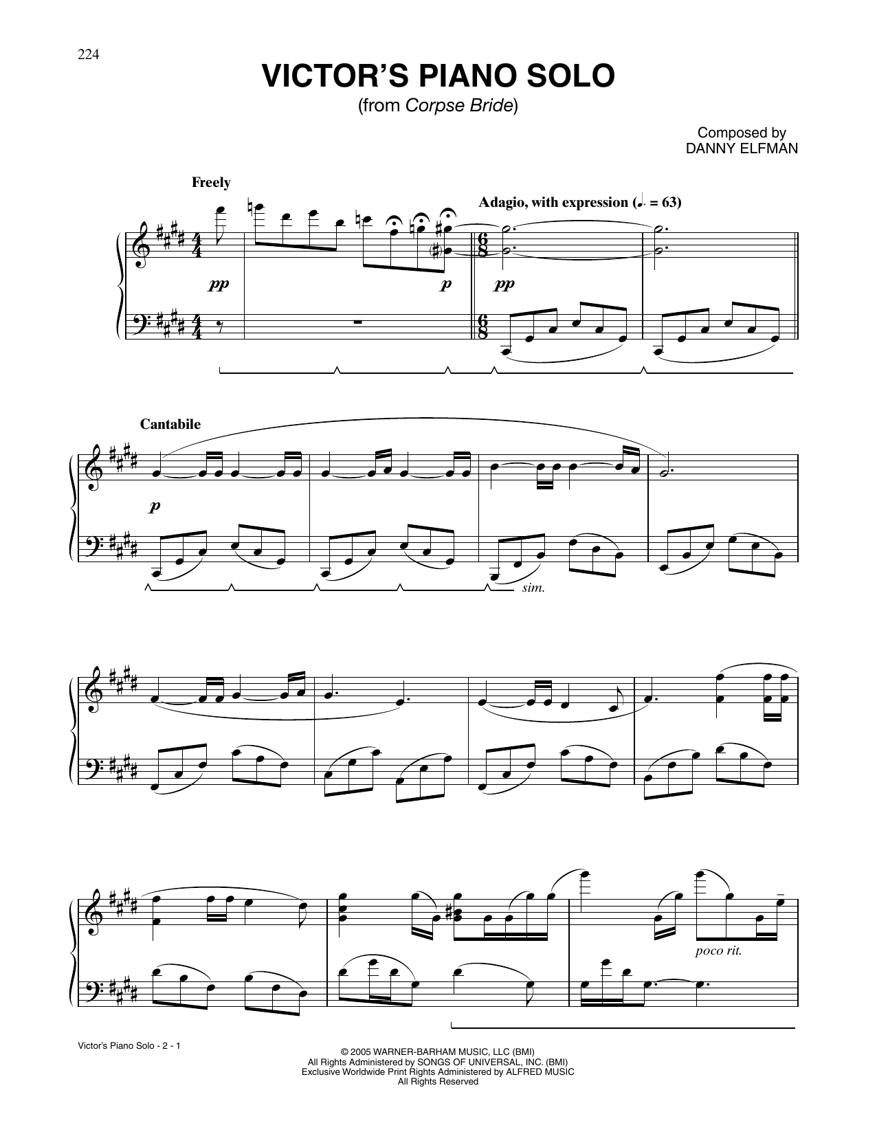 Danny Elfman Victor's Piano Solo (from Corpse Bride) sheet music notes and chords. Download Printable PDF.