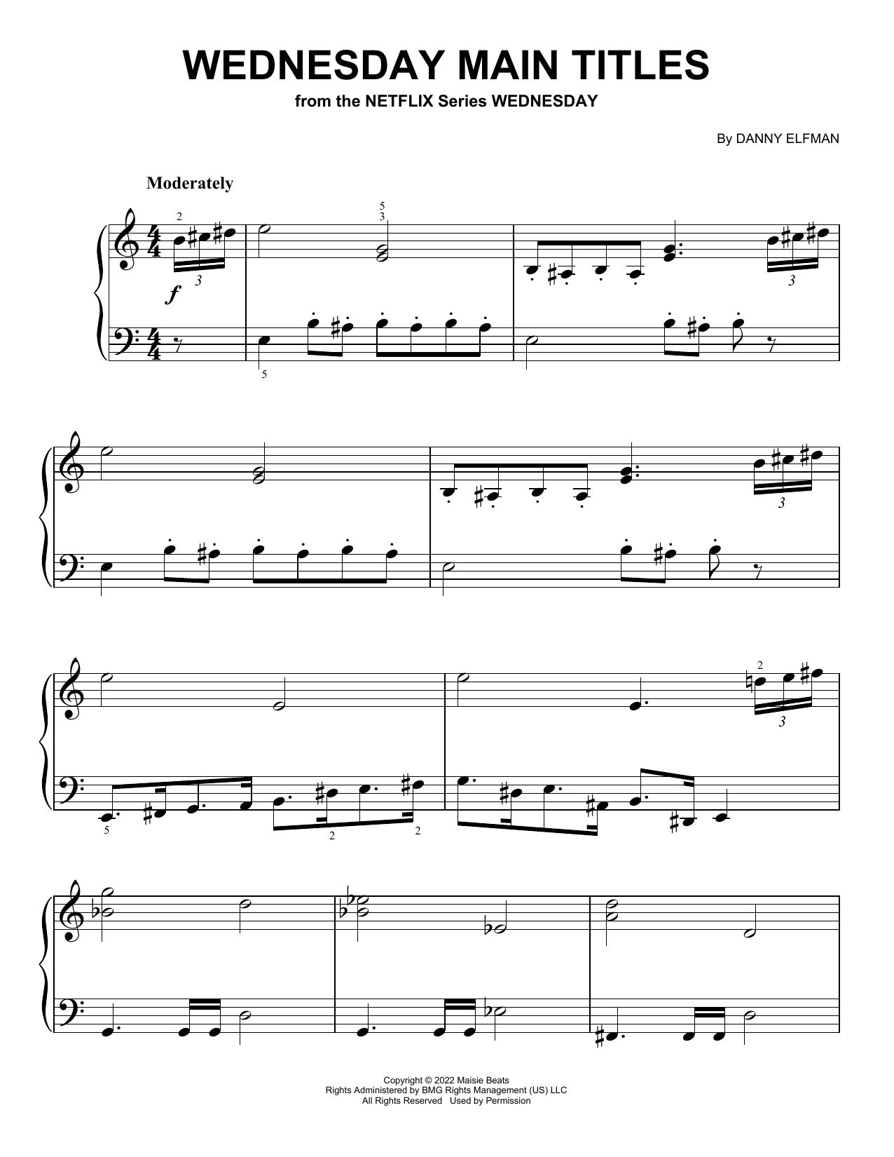 Danny Elfman Wednesday Main Titles sheet music notes and chords. Download Printable PDF.