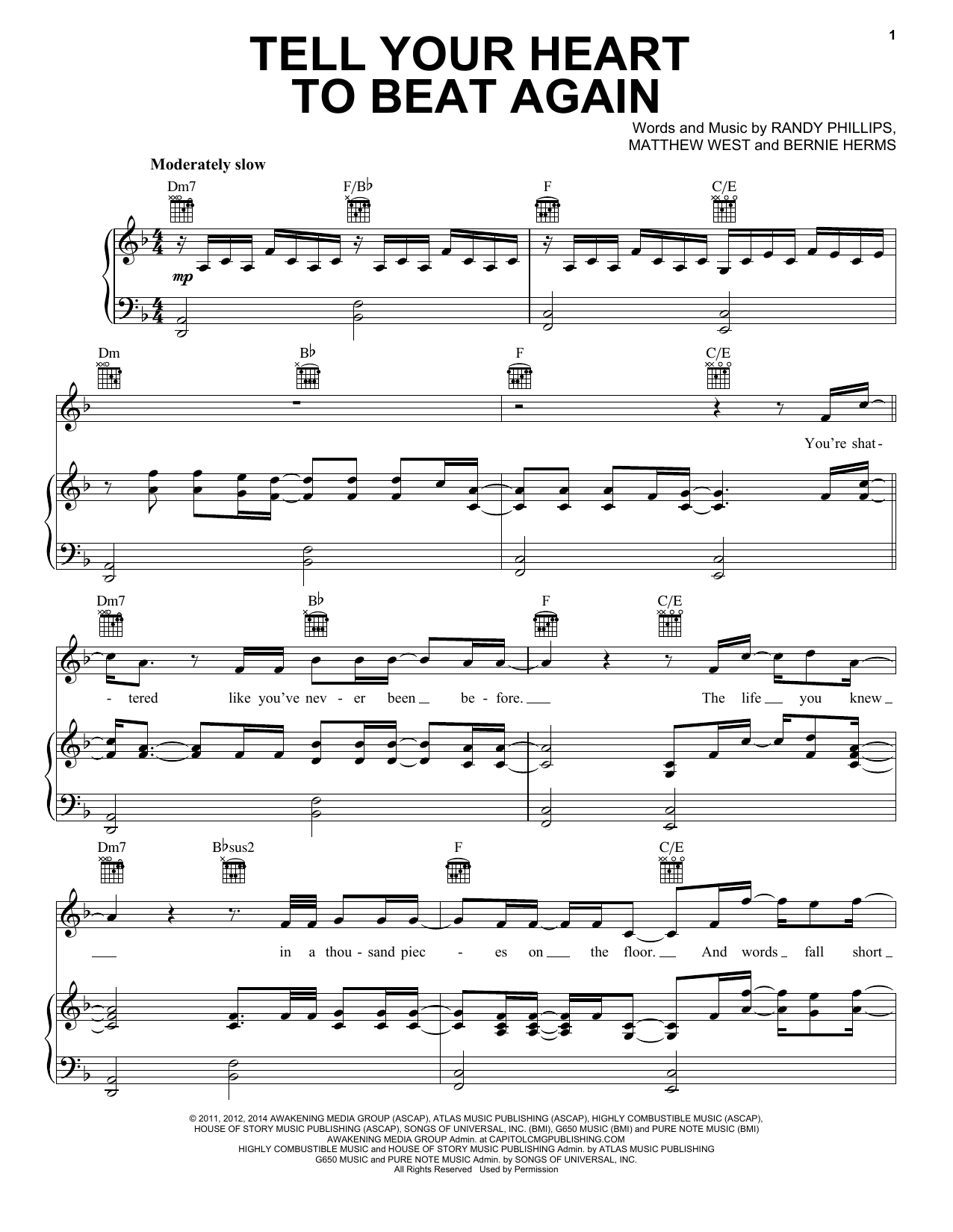 Learn to play Danny Gokey Tell Your Heart To Beat Again sheet music for Piano, Vocal & Guitar Chords (Right-Hand Melody) in minutes. Price: 7.8900$ Danny Gokey Tell Your Heart To Beat Again sheet music notes and chords arranged for Piano, Vocal & Guitar Chords (Right-Hand Melody)