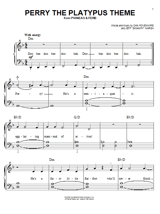Learn to play Danny Jacob Perry The Platypus Theme sheet music for Easy Piano in minutes. Price: 6.9900$ Danny Jacob Perry The Platypus Theme sheet music notes and chords arranged for Easy Piano