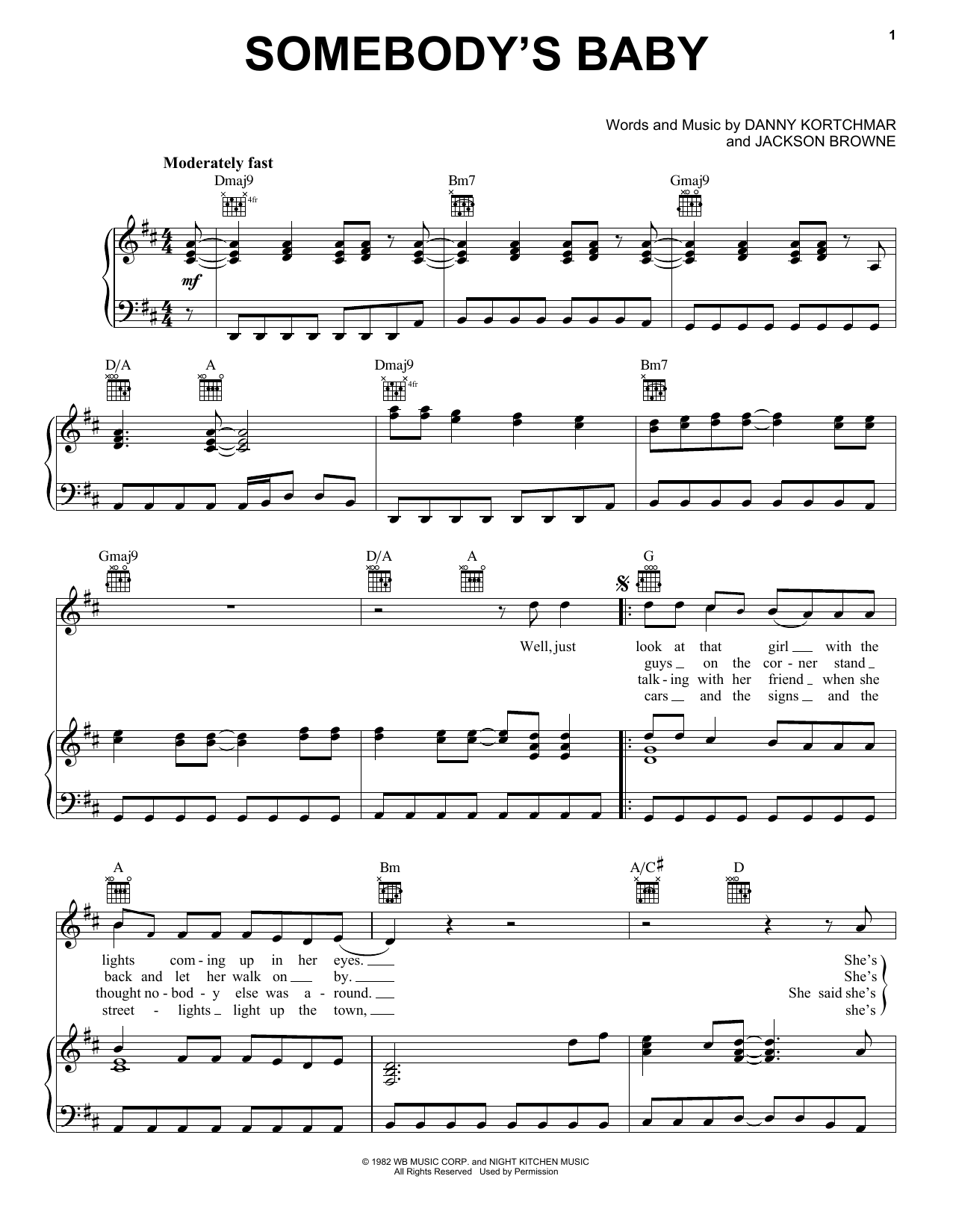 Danny Kortchmar Somebody's Baby sheet music notes and chords. Download Printable PDF.