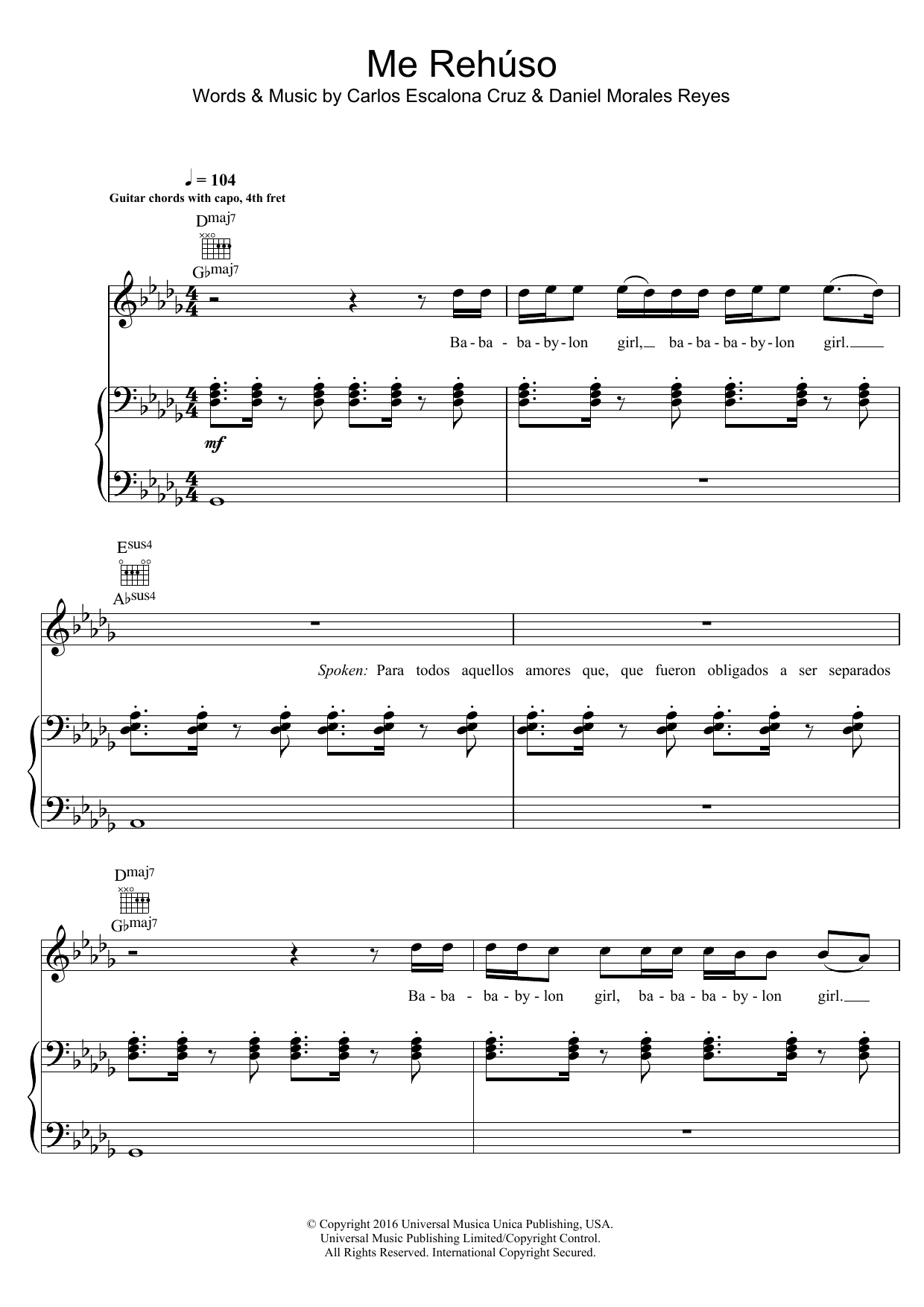Learn to play Danny Ocean Me Rehúso sheet music for Piano, Vocal & Guitar Chords in minutes. Price: 7.8900$ Danny Ocean Me Rehúso sheet music notes and chords arranged for Piano, Vocal & Guitar Chords
