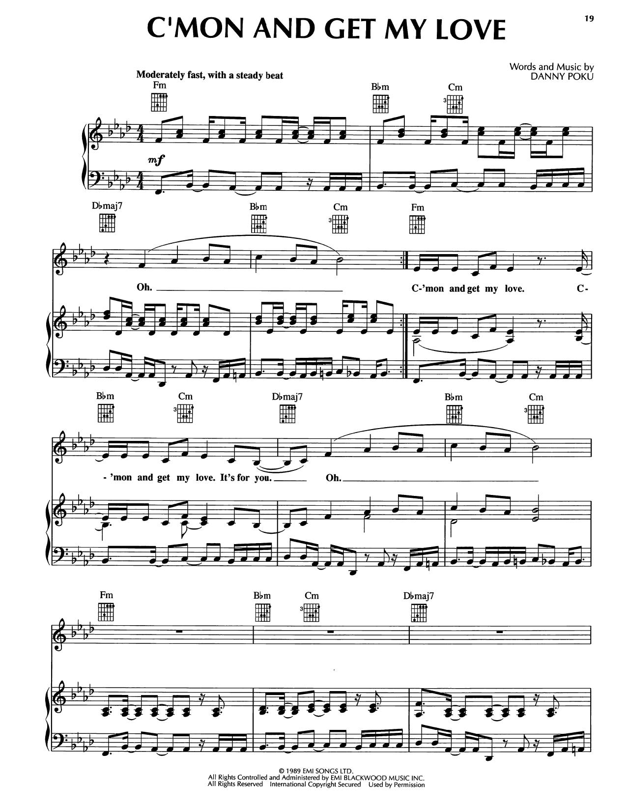 Learn to play Danny Poku C'mon And Get My Love (feat. Cathy Dennis) sheet music for Piano, Vocal & Guitar Chords (Right-Hand Melody) in minutes. Price: 7.8900$ Danny Poku C'mon And Get My Love (feat. Cathy Dennis) sheet music notes and chords arranged for Piano, Vocal & Guitar Chords (Right-Hand Melody)