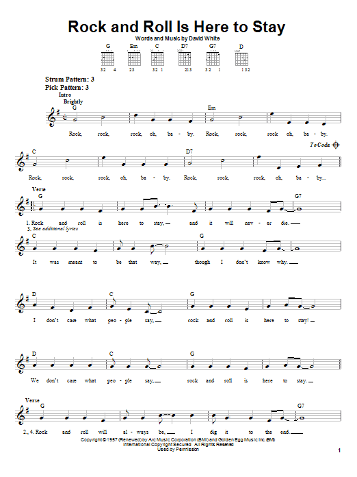 Danny & The Juniors Rock And Roll Is Here To Stay sheet music notes and chords. Download Printable PDF.