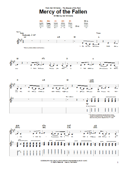 Dar Williams Mercy Of The Fallen sheet music notes and chords arranged for Guitar Tab