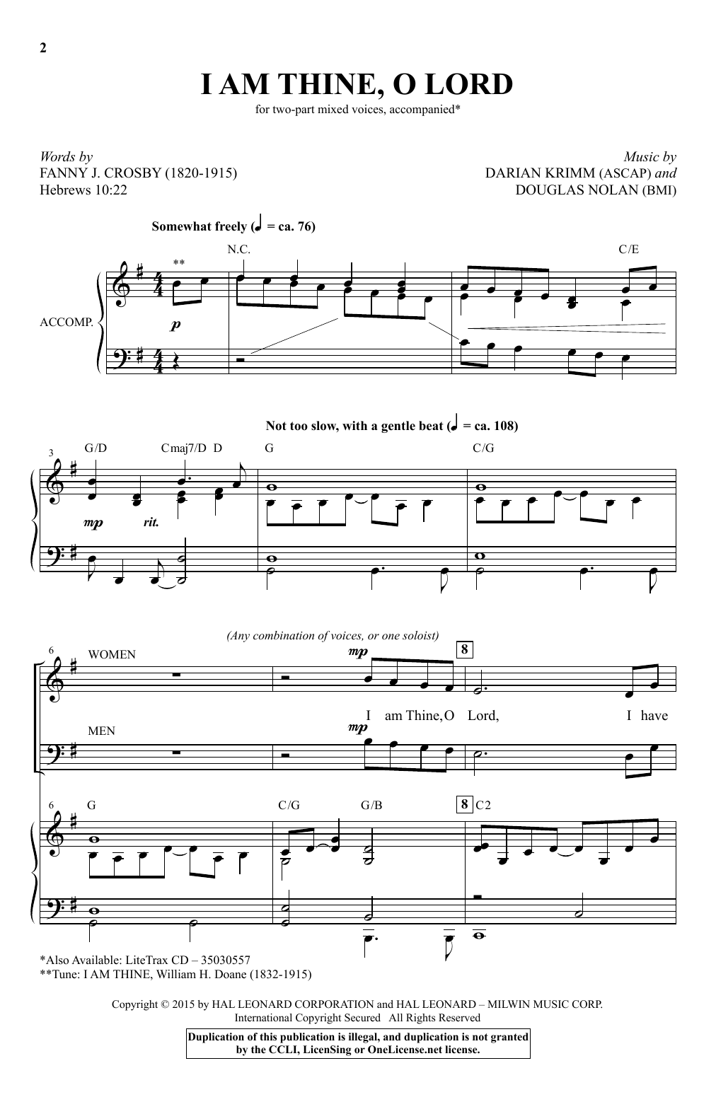 Darian Krimm I Am Thine, O Lord sheet music notes and chords. Download Printable PDF.