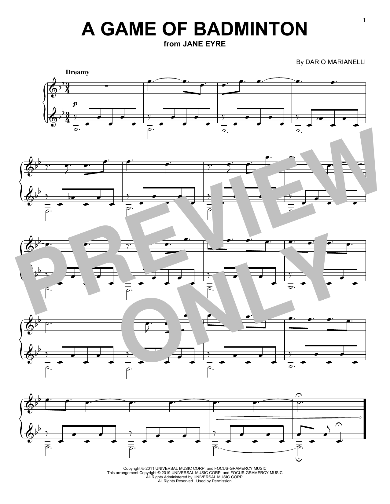 Dario Marianelli A Game Of Badminton (from Jane Eyre) sheet music notes and chords. Download Printable PDF.