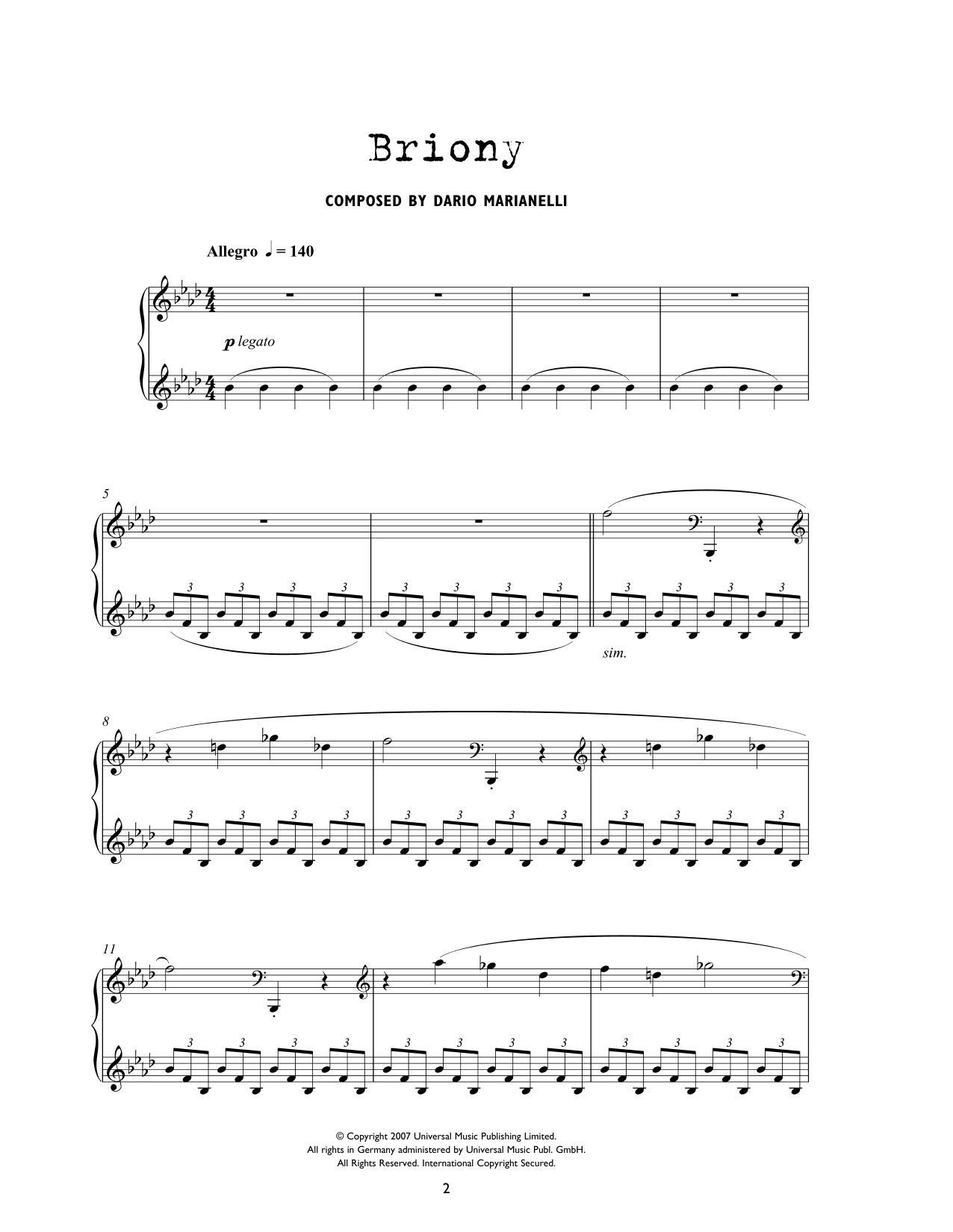 Dario Marianelli Briony (from Atonement) sheet music notes and chords. Download Printable PDF.