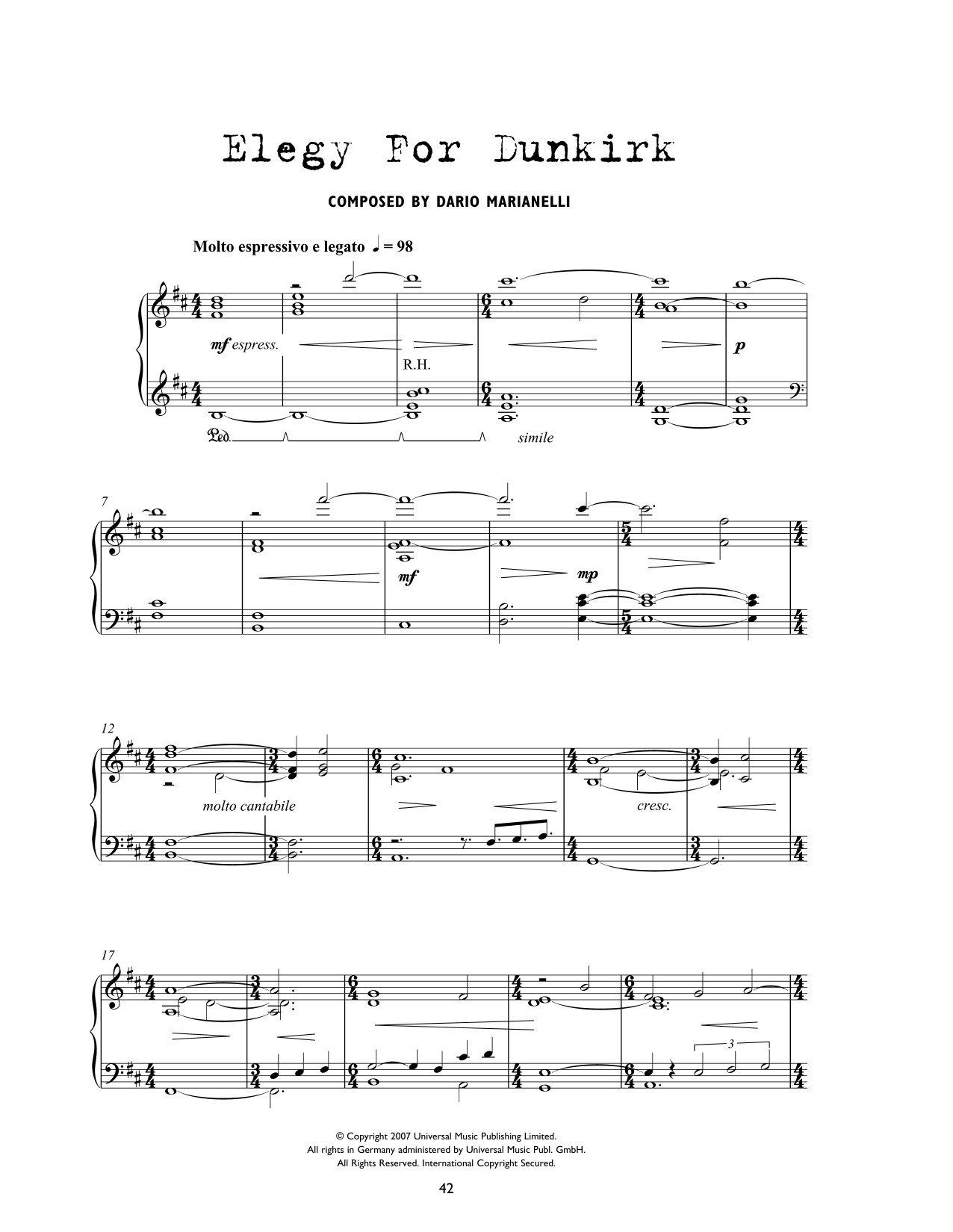 Dario Marianelli Elegy For Dunkirk (from Atonement) sheet music notes and chords. Download Printable PDF.