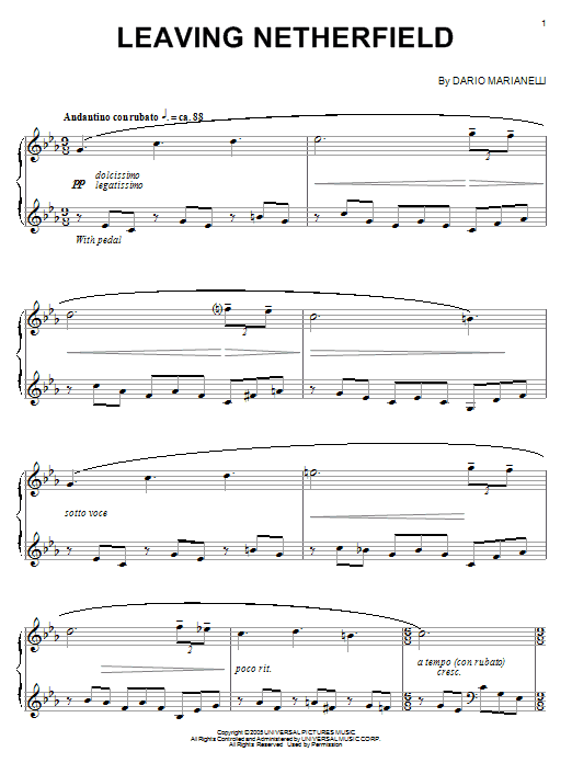 Learn to play Dario Marianelli Leaving Netherfield sheet music for Piano Solo in minutes. Price: 7.8900$ Dario Marianelli Leaving Netherfield sheet music notes and chords arranged for Piano Solo