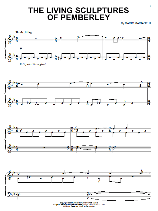 Dario Marianelli The Living Sculptures Of Pemberley sheet music notes and chords arranged for Piano Solo