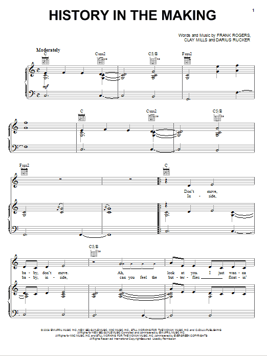 Learn to play Darius Rucker History In The Making sheet music for Piano, Vocal & Guitar Chords (Right-Hand Melody) in minutes. Price: 7.8900$ Darius Rucker History In The Making sheet music notes and chords arranged for Piano, Vocal & Guitar Chords (Right-Hand Melody)