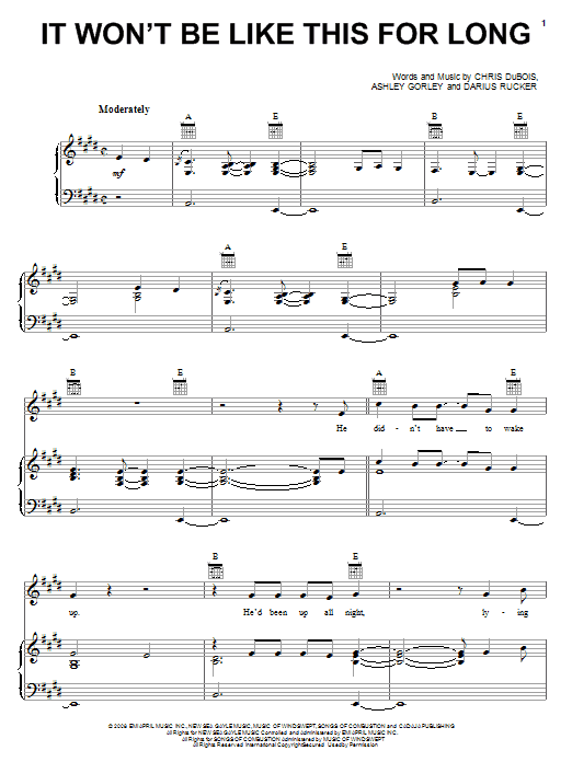 Darius Rucker It Won't Be Like This For Long sheet music notes and chords. Download Printable PDF.