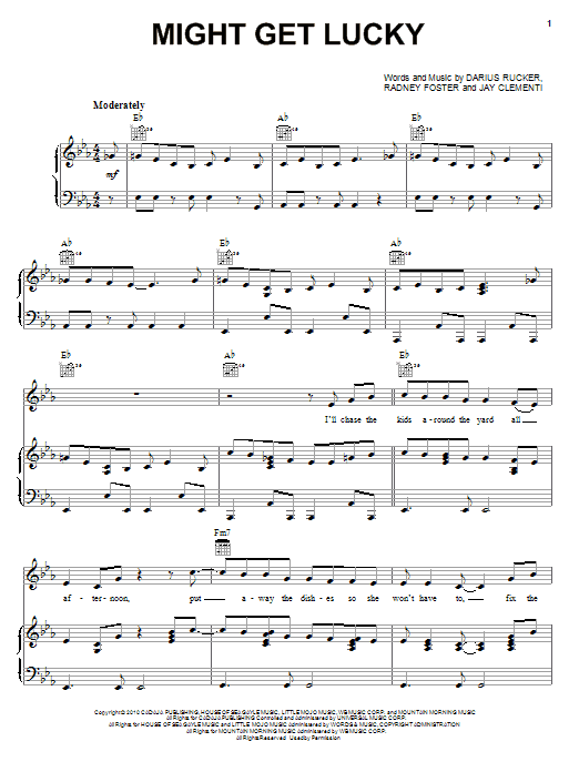 Darius Rucker Might Get Lucky sheet music notes and chords arranged for Piano, Vocal & Guitar Chords (Right-Hand Melody)