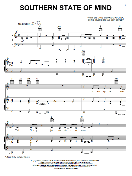 Darius Rucker Southern State Of Mind sheet music notes and chords. Download Printable PDF.