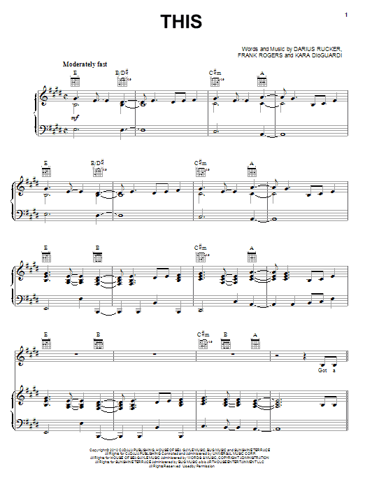 Learn to play Darius Rucker This sheet music for Piano, Vocal & Guitar Chords (Right-Hand Melody) in minutes. Price: 7.8900$ Darius Rucker This sheet music notes and chords arranged for Piano, Vocal & Guitar Chords (Right-Hand Melody)