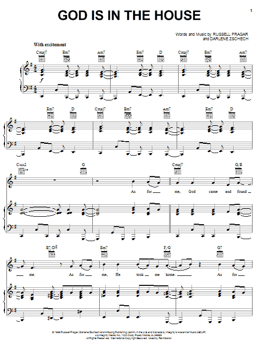 Learn to play Darlene Zschech God Is In The House sheet music for Piano, Vocal & Guitar Chords (Right-Hand Melody) in minutes. Price: 7.8900$ Darlene Zschech God Is In The House sheet music notes and chords arranged for Piano, Vocal & Guitar Chords (Right-Hand Melody)