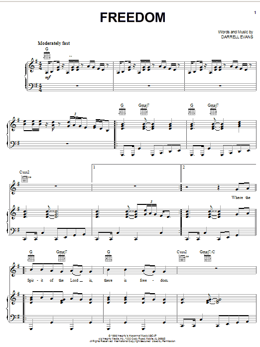 Darrell Evans Freedom sheet music notes and chords arranged for Piano, Vocal & Guitar Chords (Right-Hand Melody)