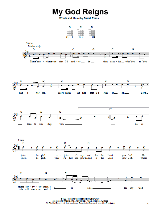 Darrell Evans My God Reigns sheet music notes and chords. Download Printable PDF.