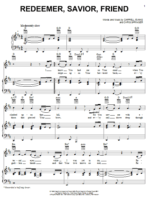 Darrell Evans Redeemer, Savior, Friend sheet music notes and chords arranged for Piano, Vocal & Guitar Chords (Right-Hand Melody)