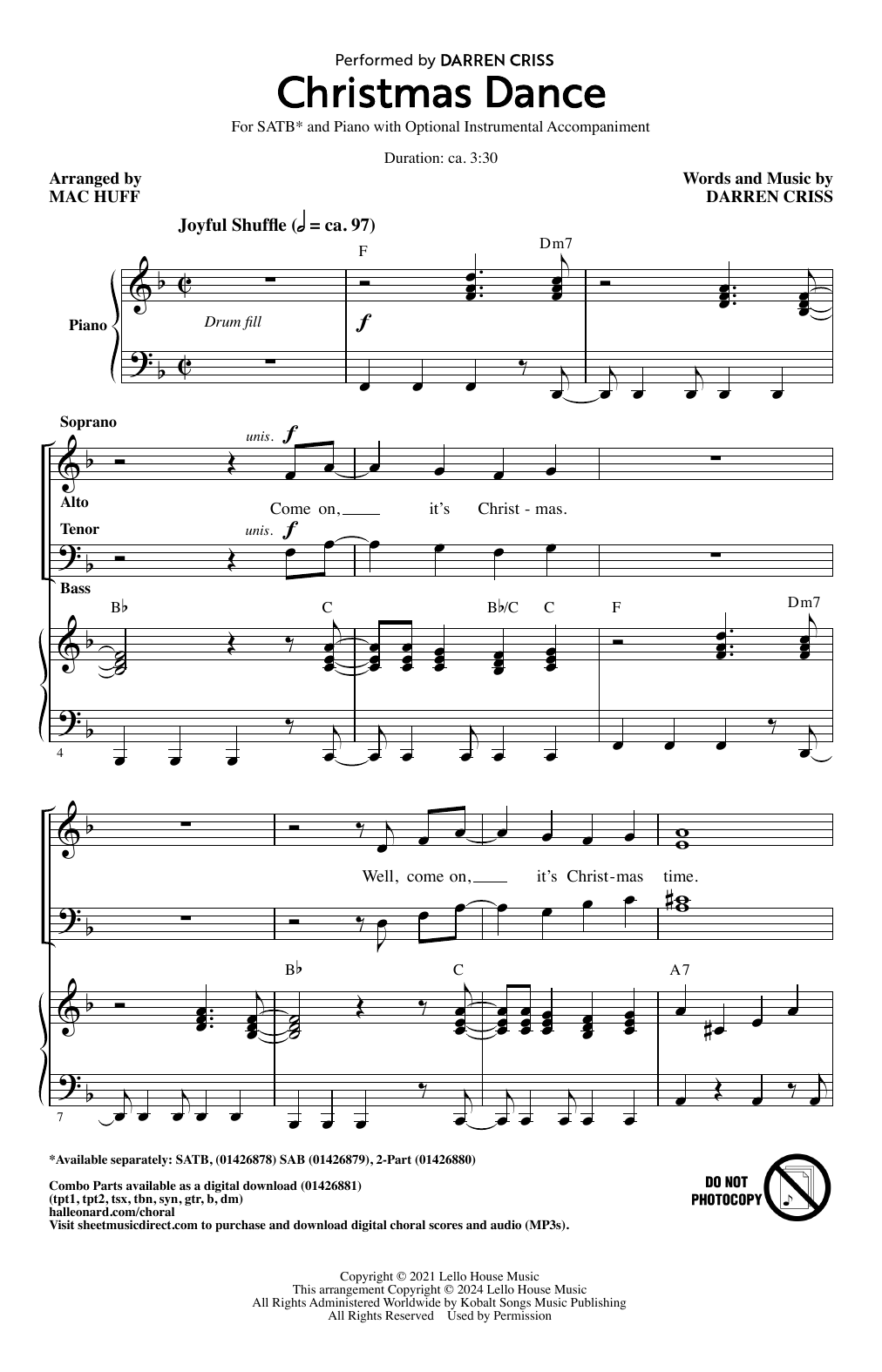 Darren Criss Christmas Dance (arr. Mac Huff) sheet music notes and chords. Download Printable PDF.