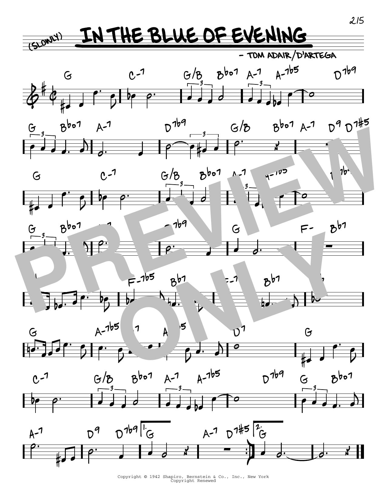 Learn to play D'Artega In The Blue Of Evening sheet music for Real Book – Melody & Chords in minutes. Price: 5.9900$ D'Artega In The Blue Of Evening sheet music notes and chords arranged for Real Book – Melody & Chords