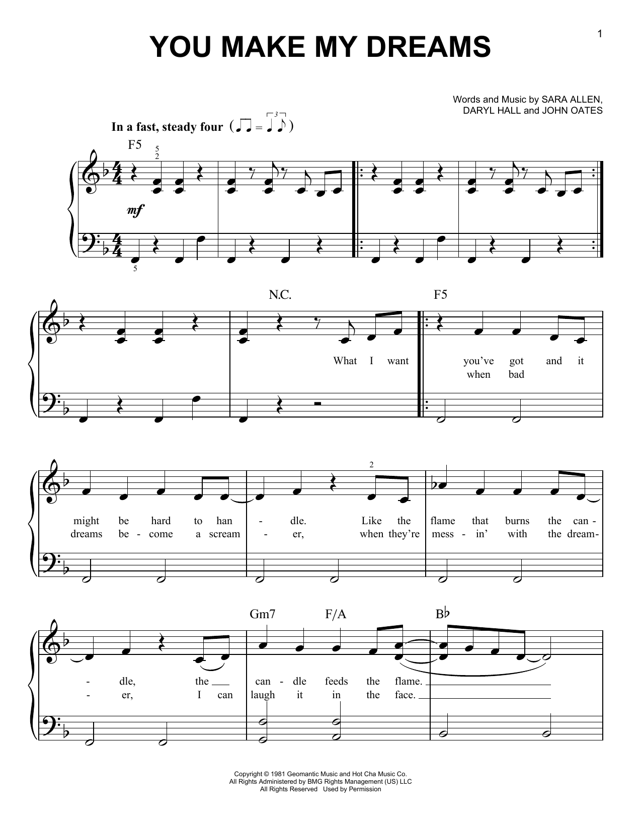 Daryl Hall & John Oates You Make My Dreams sheet music notes and chords. Download Printable PDF.