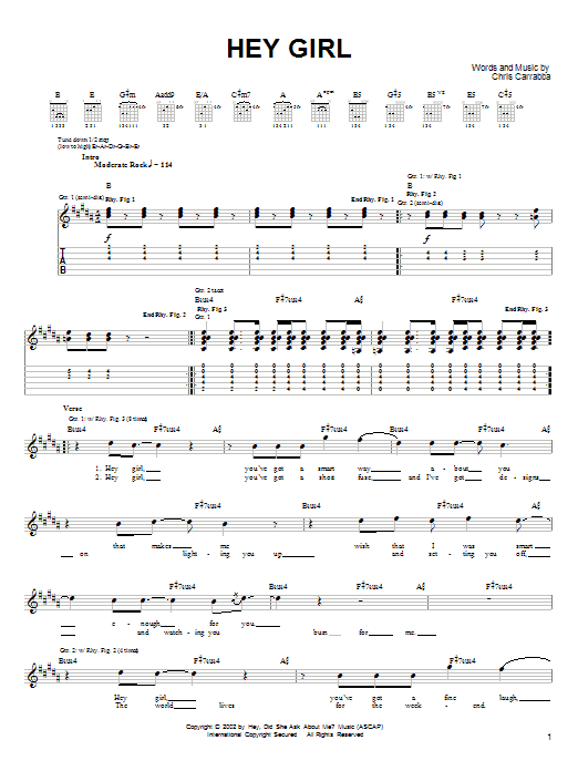 Learn to play Dashboard Confessional Hey Girl sheet music for Guitar Tab in minutes. Price: 7.8900$ Dashboard Confessional Hey Girl sheet music notes and chords arranged for Guitar Tab