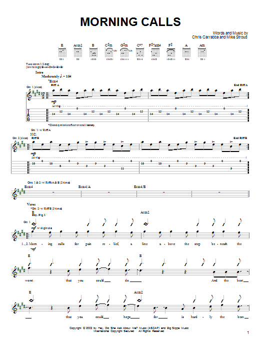 Learn to play Dashboard Confessional Morning Calls sheet music for Guitar Tab in minutes. Price: 7.8900$ Dashboard Confessional Morning Calls sheet music notes and chords arranged for Guitar Tab