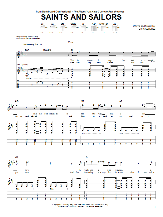 Learn to play Dashboard Confessional Saints And Sailors sheet music for Guitar Tab in minutes. Price: 7.8900$ Dashboard Confessional Saints And Sailors sheet music notes and chords arranged for Guitar Tab