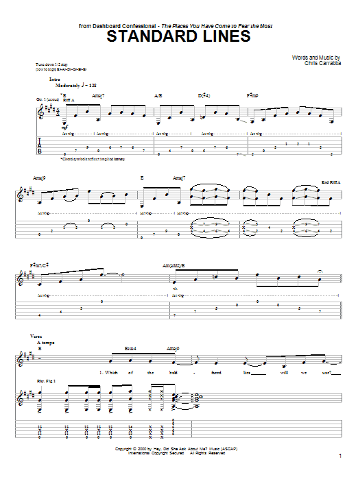 Learn to play Dashboard Confessional Standard Lines sheet music for Guitar Tab in minutes. Price: 7.8900$ Dashboard Confessional Standard Lines sheet music notes and chords arranged for Guitar Tab