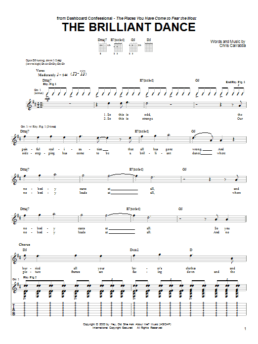 Learn to play Dashboard Confessional The Brilliant Dance sheet music for Guitar Tab in minutes. Price: 7.8900$ Dashboard Confessional The Brilliant Dance sheet music notes and chords arranged for Guitar Tab