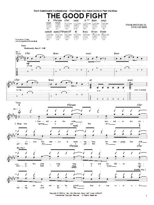 Learn to play Dashboard Confessional The Good Fight sheet music for Guitar Tab in minutes. Price: 7.8900$ Dashboard Confessional The Good Fight sheet music notes and chords arranged for Guitar Tab
