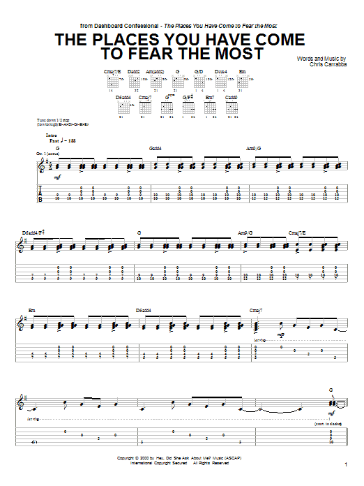 Learn to play Dashboard Confessional The Places You Have Come To Fear The Most sheet music for Guitar Tab in minutes. Price: 7.8900$ Dashboard Confessional The Places You Have Come To Fear The Most sheet music notes and chords arranged for Guitar Tab