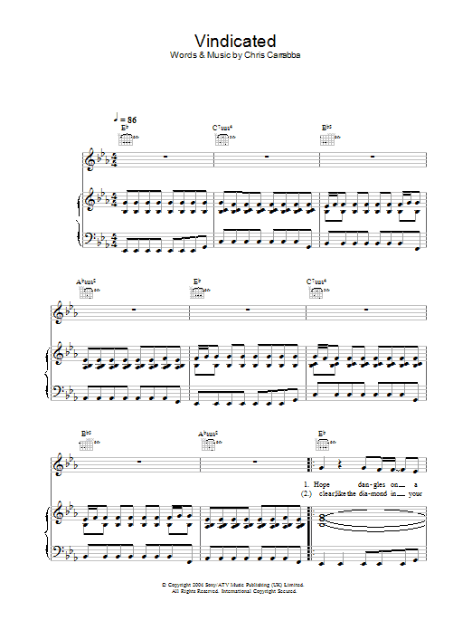 Dashboard Confessional Vindicated sheet music notes and chords arranged for Guitar Tab