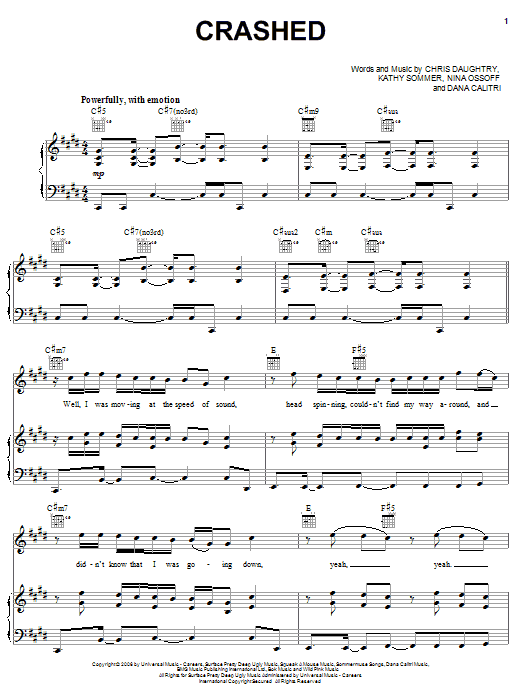 Learn to play Daughtry Crashed sheet music for Piano, Vocal & Guitar Chords (Right-Hand Melody) in minutes. Price: 7.8900$ Daughtry Crashed sheet music notes and chords arranged for Piano, Vocal & Guitar Chords (Right-Hand Melody)