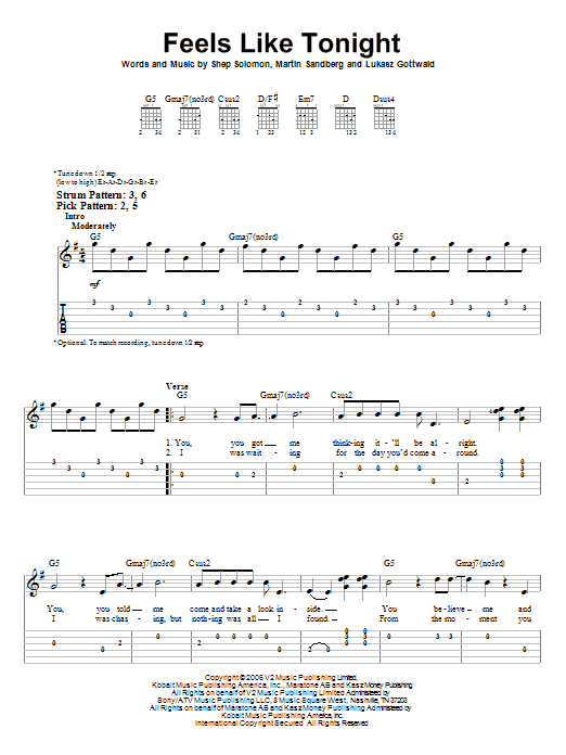 Daughtry Feels Like Tonight sheet music notes and chords. Download Printable PDF.