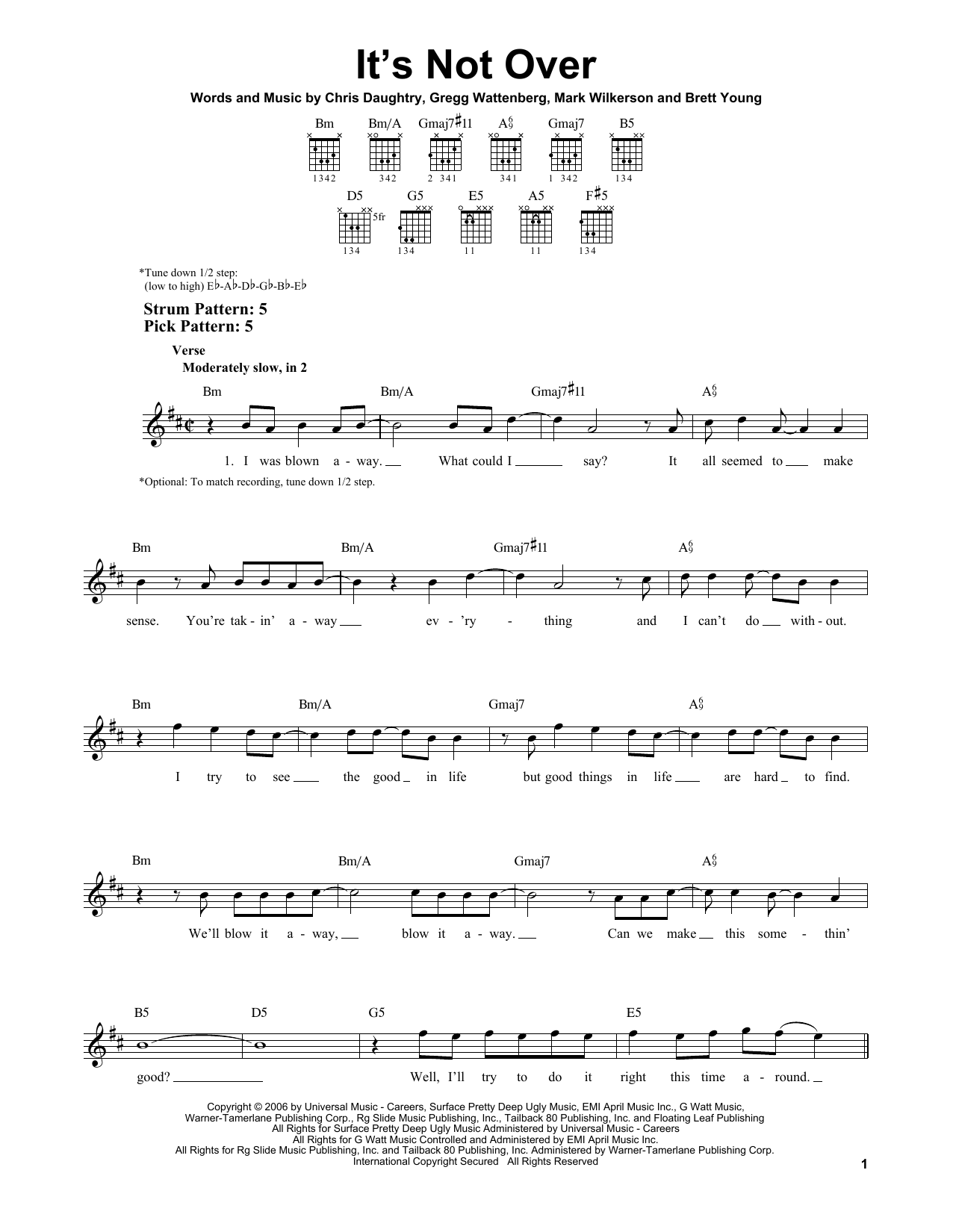 Daughtry It's Not Over sheet music notes and chords. Download Printable PDF.