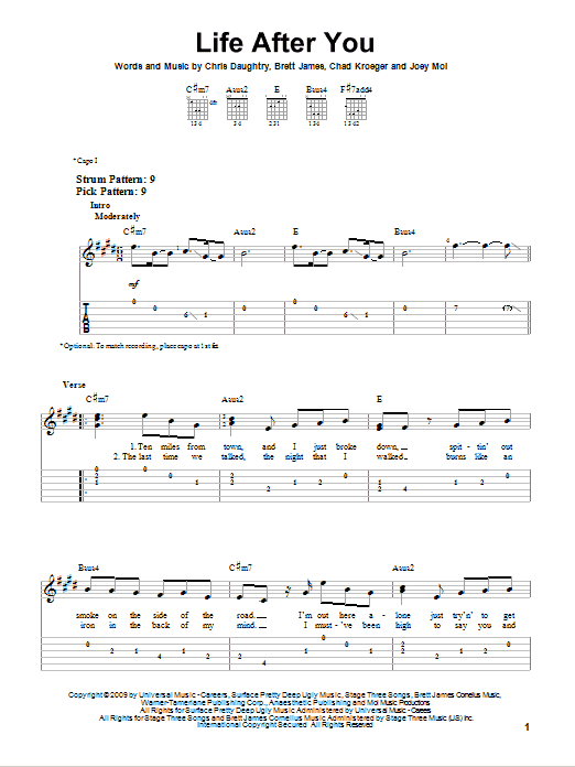 Daughtry Life After You sheet music notes and chords. Download Printable PDF.