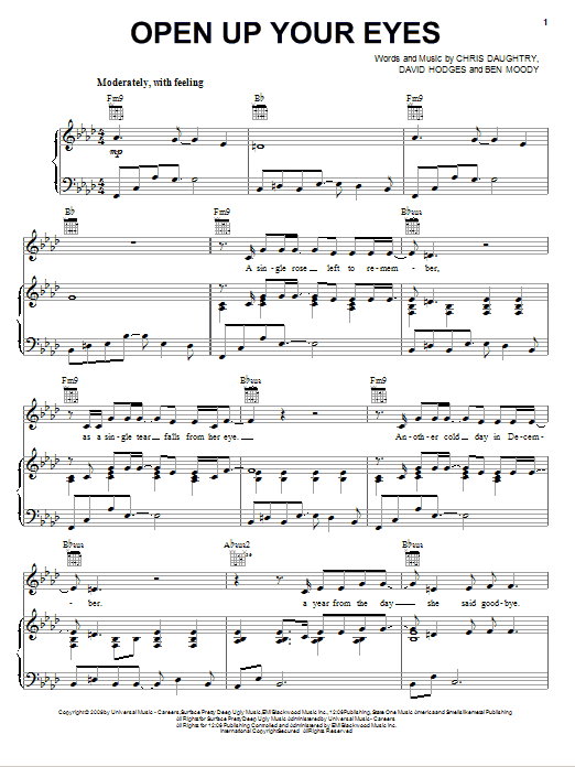 Learn to play Daughtry Open Up Your Eyes sheet music for Piano, Vocal & Guitar Chords (Right-Hand Melody) in minutes. Price: 7.8900$ Daughtry Open Up Your Eyes sheet music notes and chords arranged for Piano, Vocal & Guitar Chords (Right-Hand Melody)