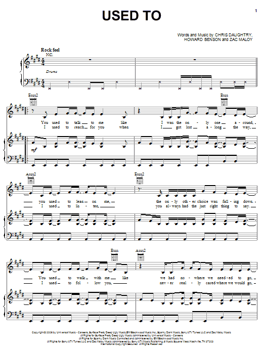 Learn to play Daughtry Used To sheet music for Piano, Vocal & Guitar Chords (Right-Hand Melody) in minutes. Price: 7.8900$ Daughtry Used To sheet music notes and chords arranged for Piano, Vocal & Guitar Chords (Right-Hand Melody)