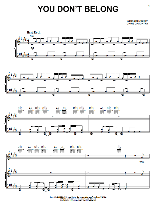 Learn to play Daughtry You Don't Belong sheet music for Piano, Vocal & Guitar Chords (Right-Hand Melody) in minutes. Price: 7.8900$ Daughtry You Don't Belong sheet music notes and chords arranged for Piano, Vocal & Guitar Chords (Right-Hand Melody)