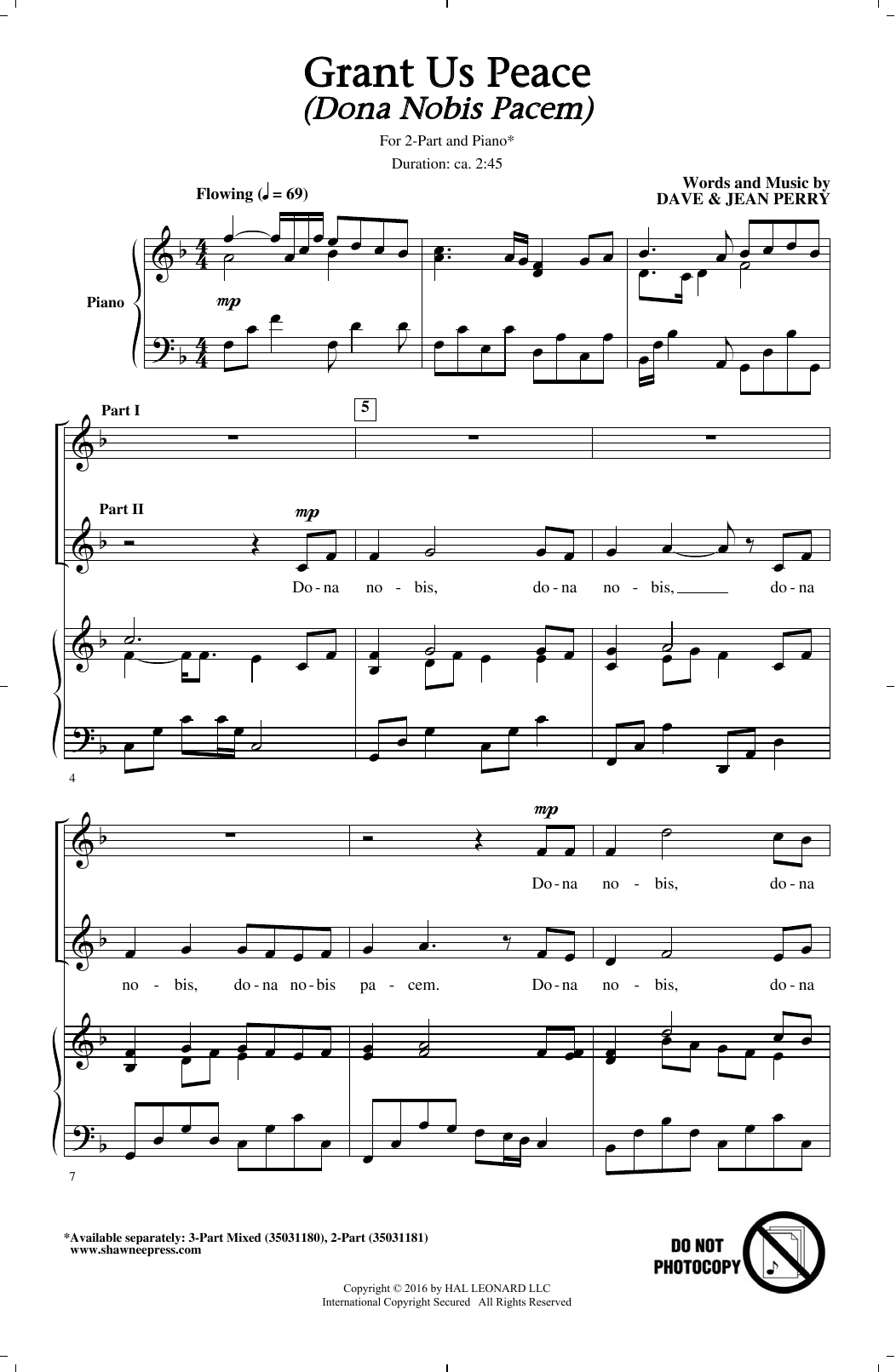 Dave and Jean Perry Grant Us Peace (Dona Nobis Pacem) sheet music notes and chords. Download Printable PDF.