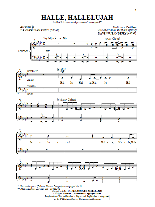 Dave and Jean Perry Hallelu, Hallelujah! sheet music notes and chords. Download Printable PDF.