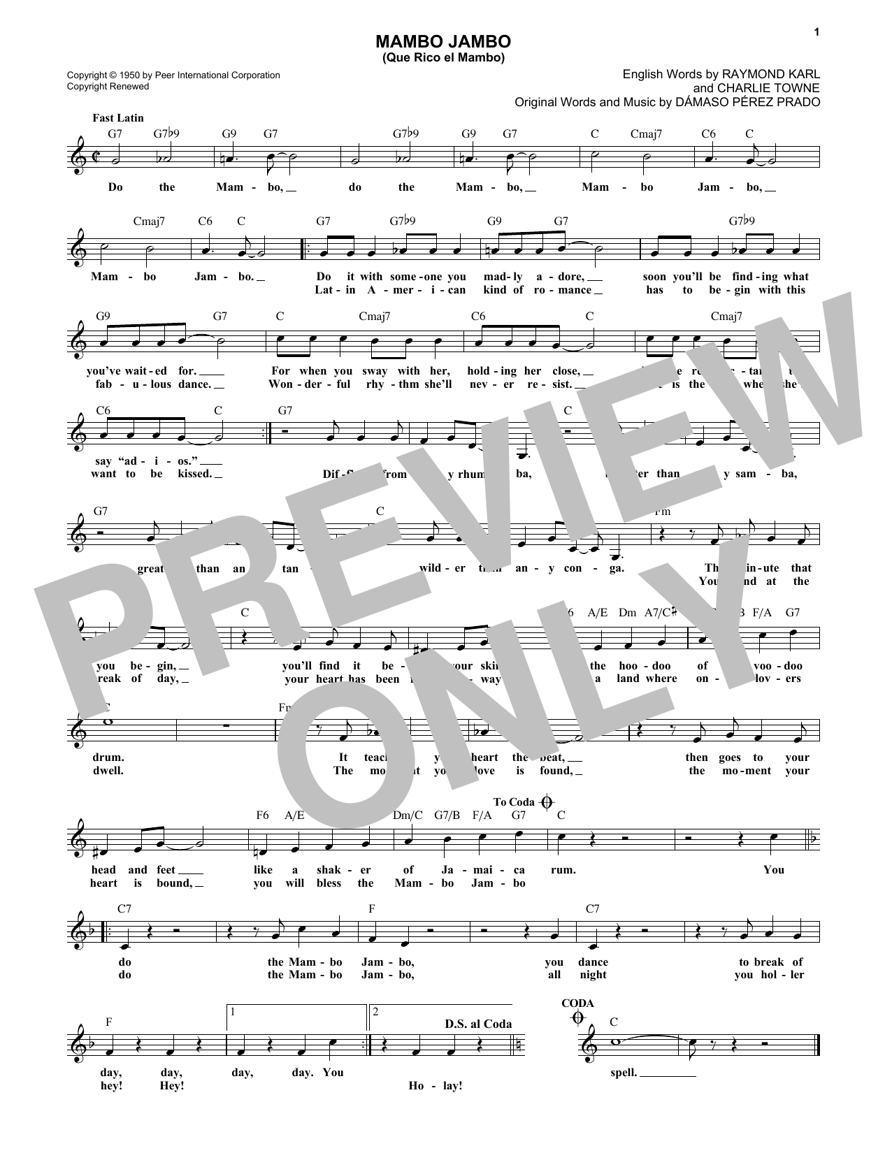 Learn to play Dave Barbour Mambo Jambo (Que Rico El Mambo) sheet music for Real Book – Melody & Chords in minutes. Price: 5.9900$ Dave Barbour Mambo Jambo (Que Rico El Mambo) sheet music notes and chords arranged for Real Book – Melody & Chords