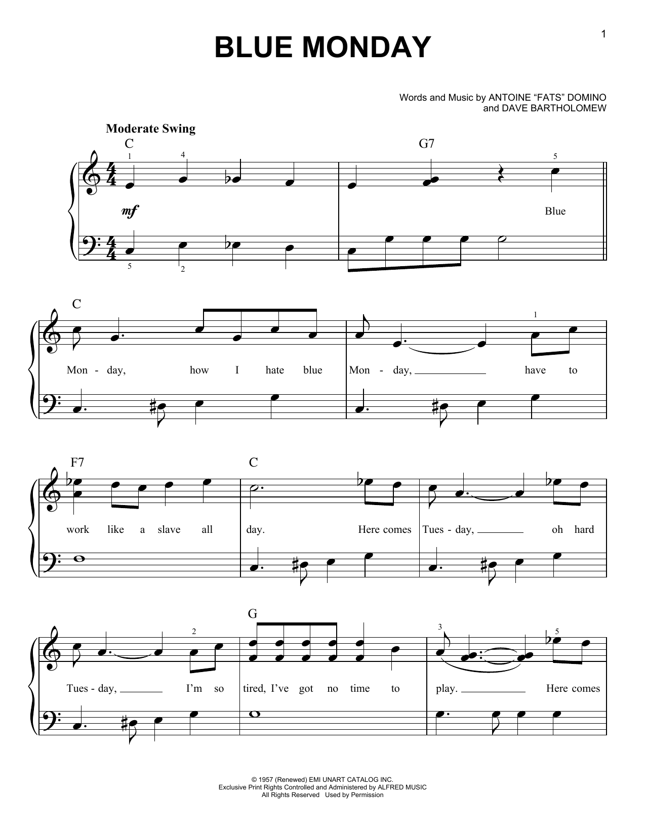 Dave Bartholomew Blue Monday sheet music notes and chords. Download Printable PDF.