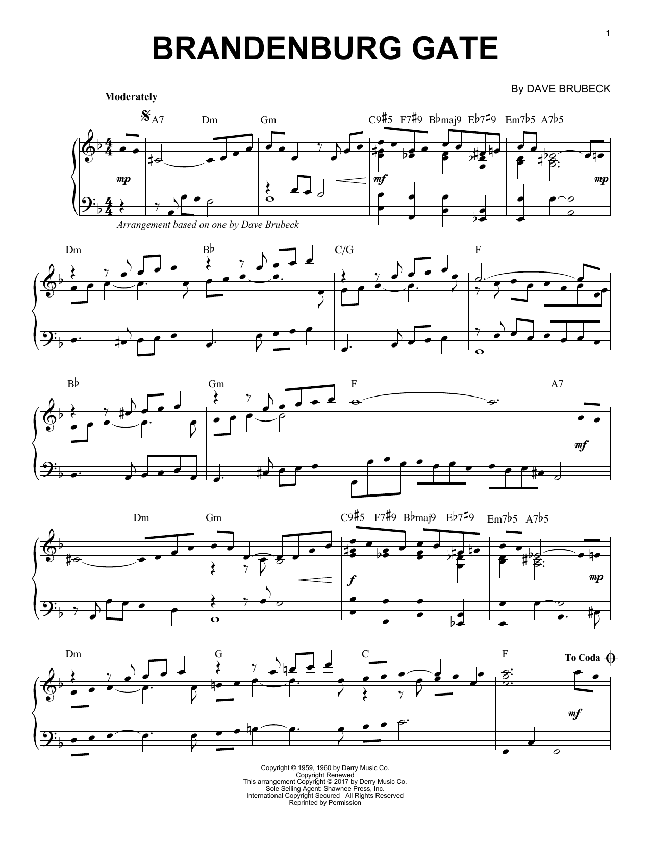 Dave Brubeck Brandenburg Gate sheet music notes and chords. Download Printable PDF.