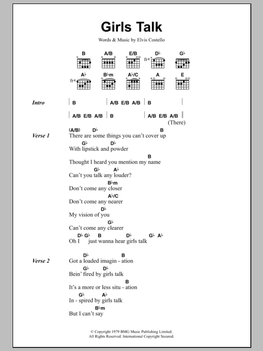 Dave Edmunds Girls Talk sheet music notes and chords. Download Printable PDF.